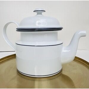 Dansk Bistro White Blue Coffee Pot Teapot Portugal Enamelware Vintage